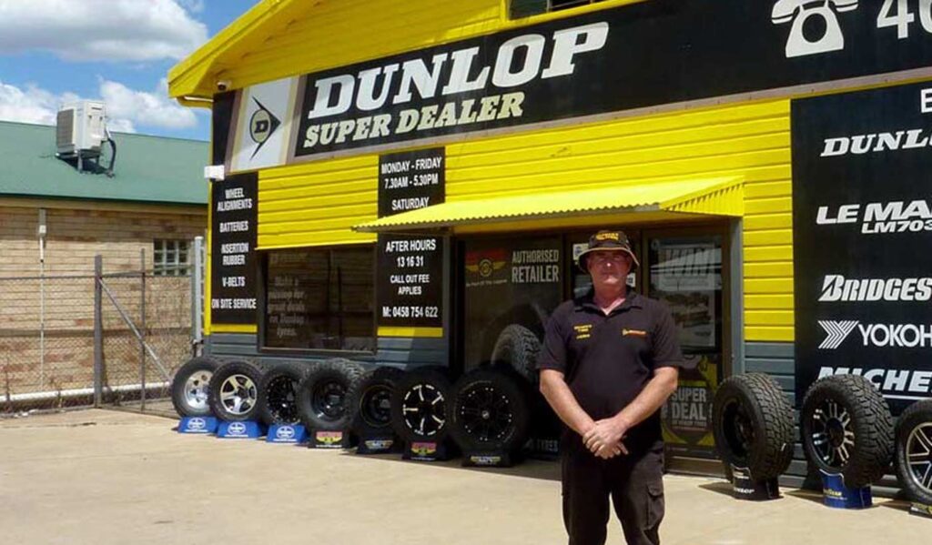 Crawfo's tyres shop in Roma, Queensland.